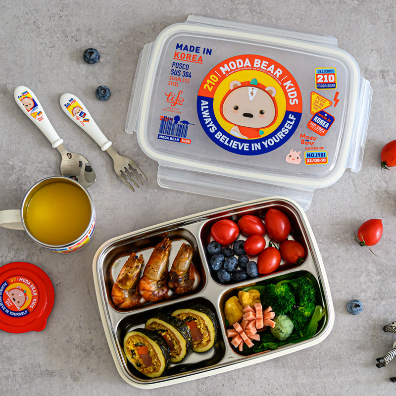 South Korea TISOU imported 304 stainless steel lunch box divided plate with lid children's lunch box primary school lunch box