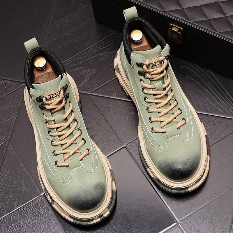 European Station Men Shoes Spring New Martin Boots Men's High Cylinder Shoes Trends Inside Heightening Outdoor Tooling Short Boots In