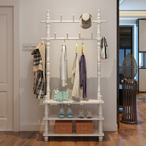Multifunctional solid wood floor clothes hat rack Home hanging clothes hanger European-style large clothes hanger living-room upright white containing clothes rack