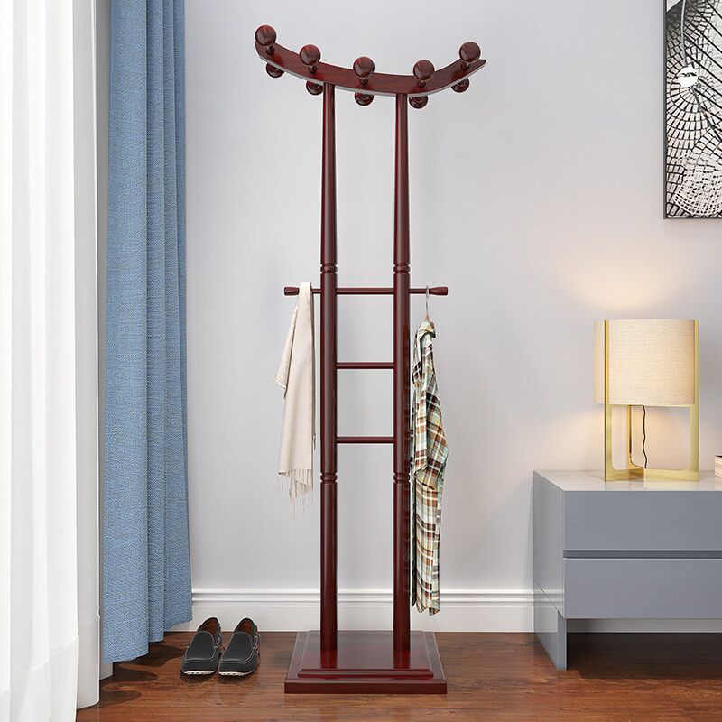 Solid wood clothes hat rack floor type double-pole hanger Chinese modern wood office hanging rack plus rough and simple vertical