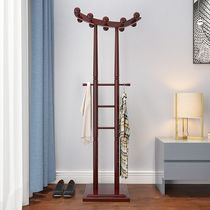 Solid wood clothes hat rack floor type double-pole hanger Chinese modern wood office hanging rack plus rough and simple vertical