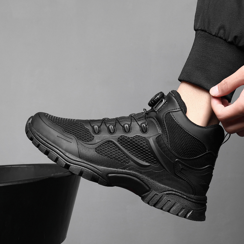 Physical Training Shoes for Men, Black Outdoor Work Shoes, Sports Hiking Shoes, Commuting Quick Response Duty Shoes, Puncture-Proof