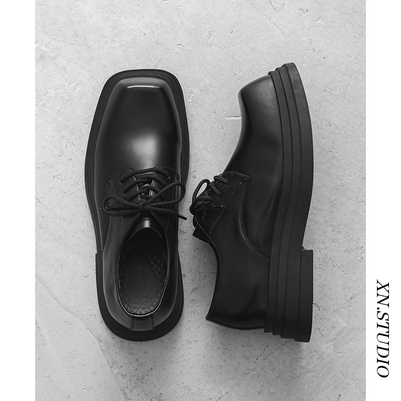 Paris B Square-Toe Derby Shoes Vibe Flat Leather Shoes Men's Casual Thick-Soled Height-Increasing Shoes Trooper