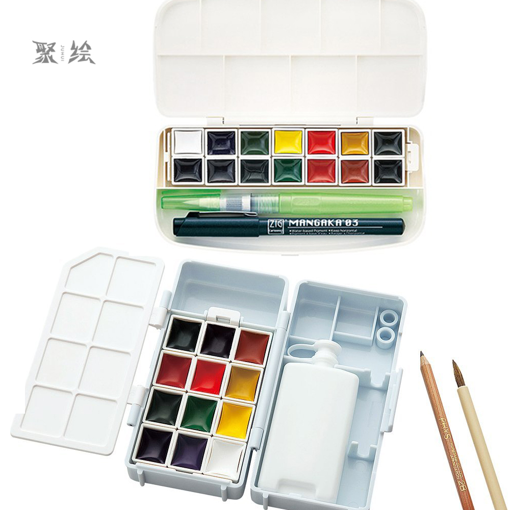 Japan Kuretake Wu Zhu 12 Color 14 Color Portable Suit Transparent Watercolor Paint New Hands Starter