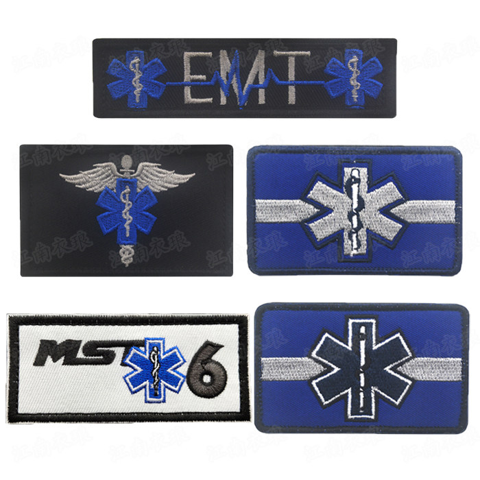 Embroidery Arm Badge Magic Sticker MST Rescue Life Star EMT Strip First Aid Hong Kong Badge Morale Badge