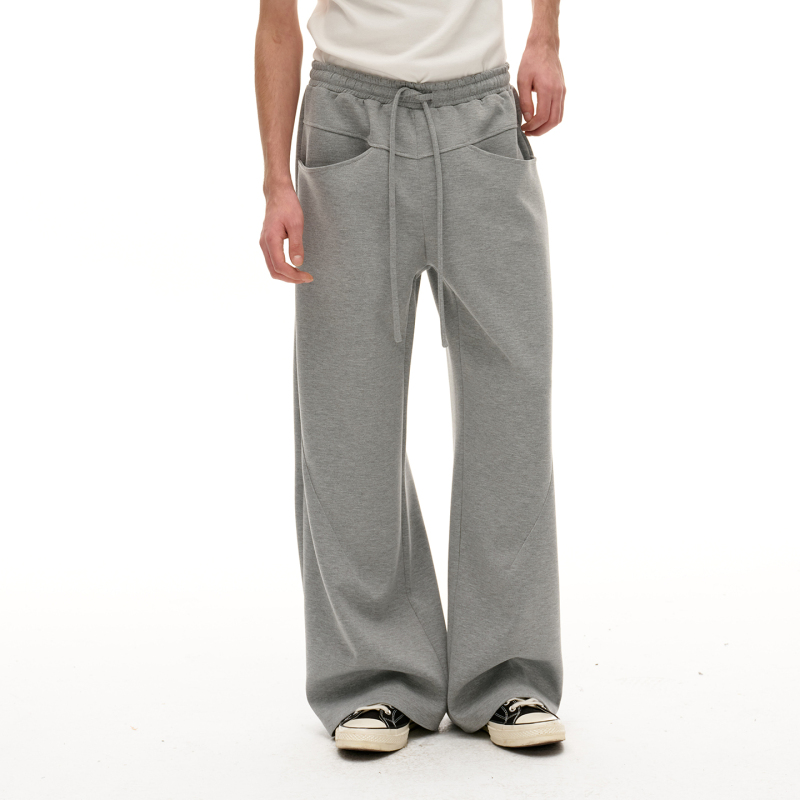 2026 Spring/Summer American-Style Loose Straight-Leg Drawstring Sweatpants, Loose Casual Versatile Gray Men's Sweatpants