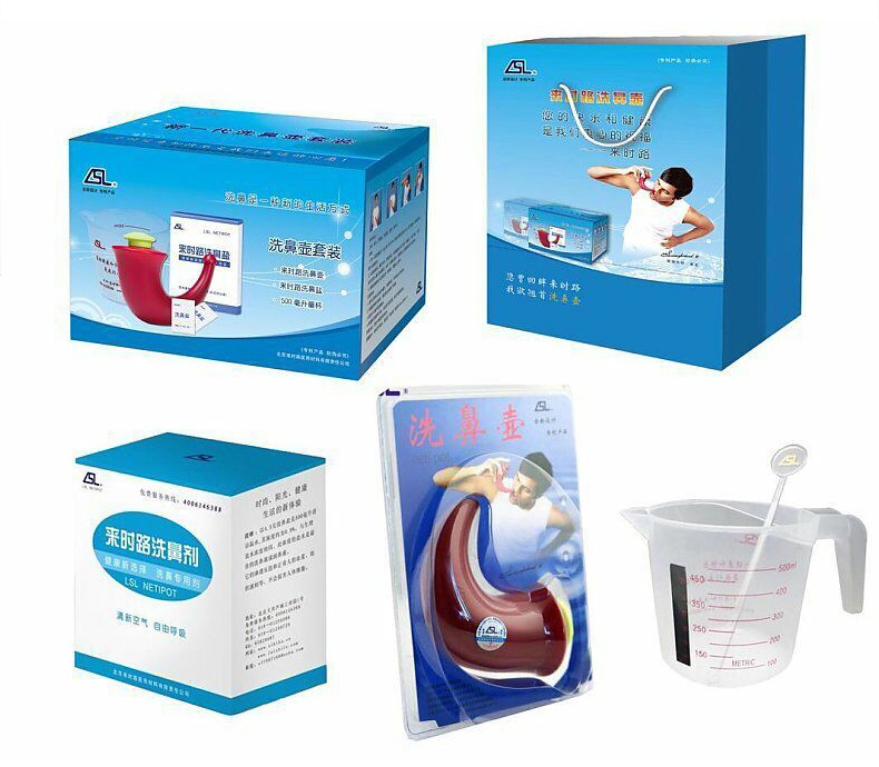 Lingsilu Nasal Washer (Salt) 100 Small Bags Yoga Neti Pot Nose Washing Pot Gift Set Measuring Cup