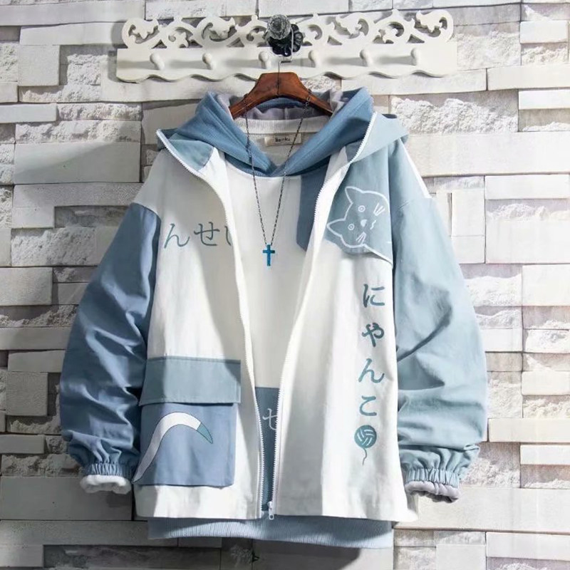 ins японский модный бренд cat jacket мужская куртка 2024 весна и осень молодежная красивая студенческая куртка в гонконгском стиле, подходящая по цвету