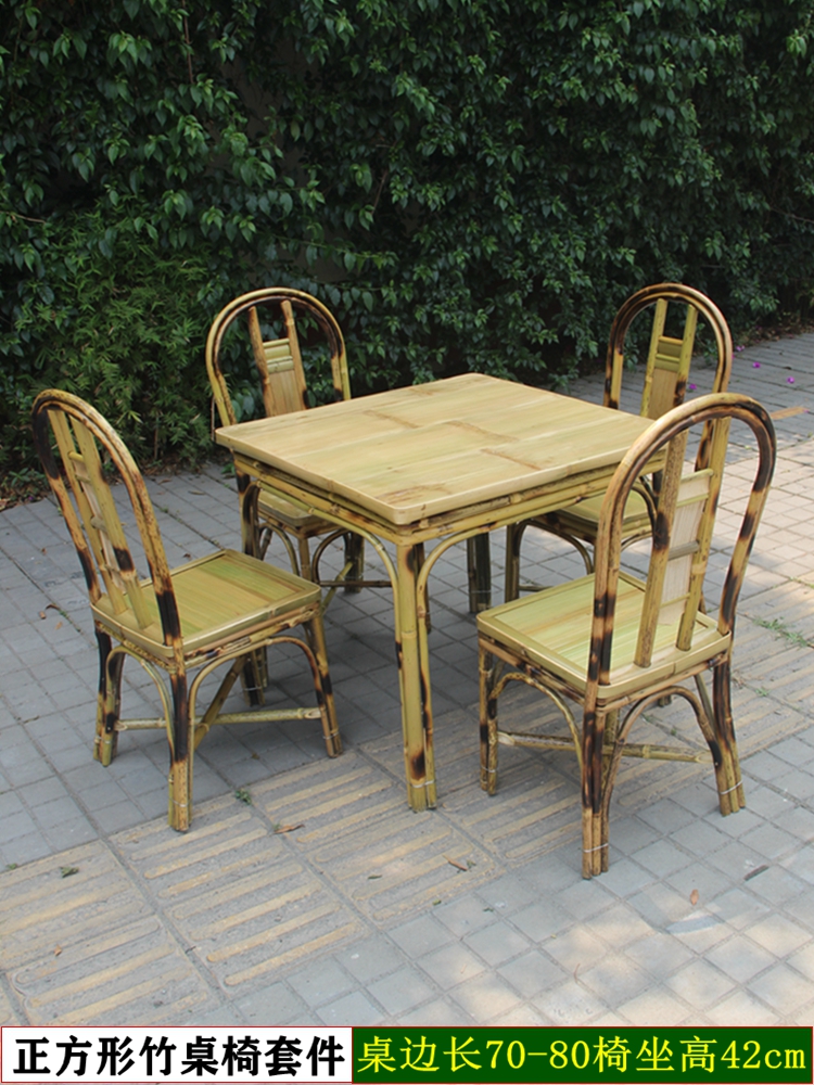 Chinese outdoor snack Bamboo table and chair Leisure folk hotel dining room Simple dining table Dining chair Pastoral household tea table