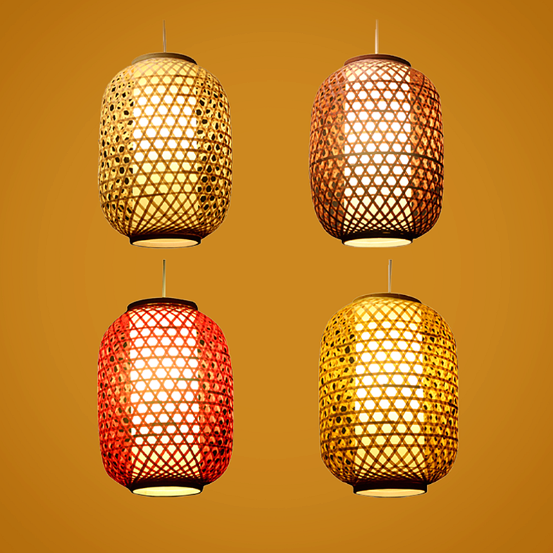 Pure handmade cylindrical bamboo art hanging lamp Ming and Qing Classic Bamboo Weaving Lantern Dining Hall Teahouse Hotel Courtyard lamp with lamps