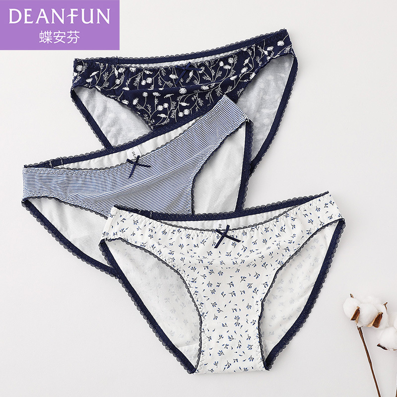Dianfen 100% Cotton Women's Underwear, Sexy Low-Waist Briefs, Fresh Floral Panties, Girls' Underwear, 3-Pack