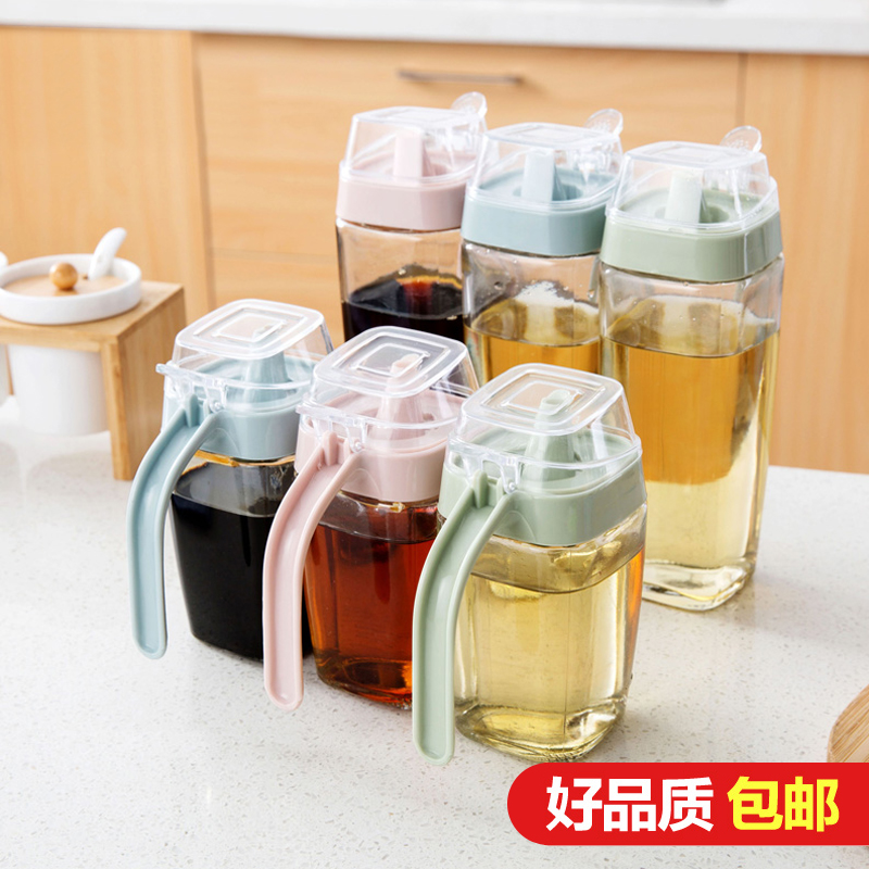 Large leak-proof glass oil pot household kitchen seasoning oil tank vinegar bottle transparent small soy sauce bottle oil vinegar canned oil bottle
