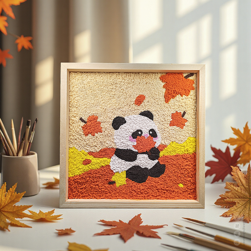 Intangible Cultural Heritage Paper Pulp Painting Panda Cute Handmade Digital Oil Painting DIY Coloring Painting Material Kit Pure Wood Picture Frame Ethnic Painting