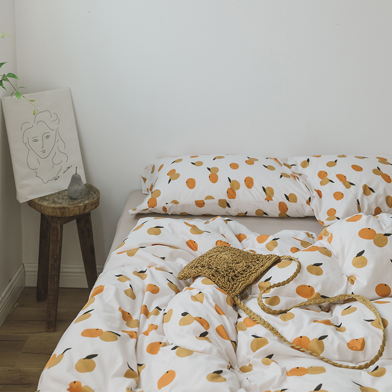 Baby grade Class A cotton long fleece cotton Tianzhu cotton nude sleeping style four-piece knitted loquat cotton bedding 
