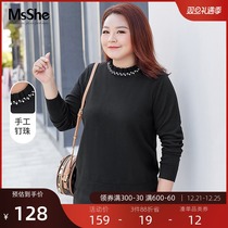 MsShe plus size womens clothing 2021 new fat mm winter thread stitch bead wood ear stand neck core yarn sweater