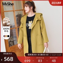 MsShe large size womens 2021 new micro fat winter dress wool double-sided woolen coat medium and long coat