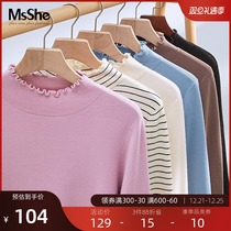 MsShe large size womens 2021 new fat mm winter wood ear half high collar imitation rabbit velvet sweater base shirt