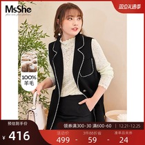 MsShe large size womens autumn and winter fat mm Pete thread stitched beaded wool double-sided medium long woolen coat vest
