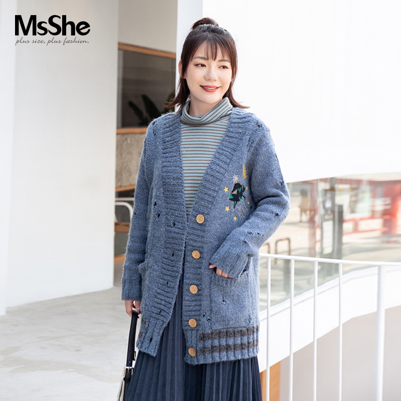 MsShe large size women's clothing 2019 new winter clothing fat mm age reduction temperament straight long sweater cardigan jacket