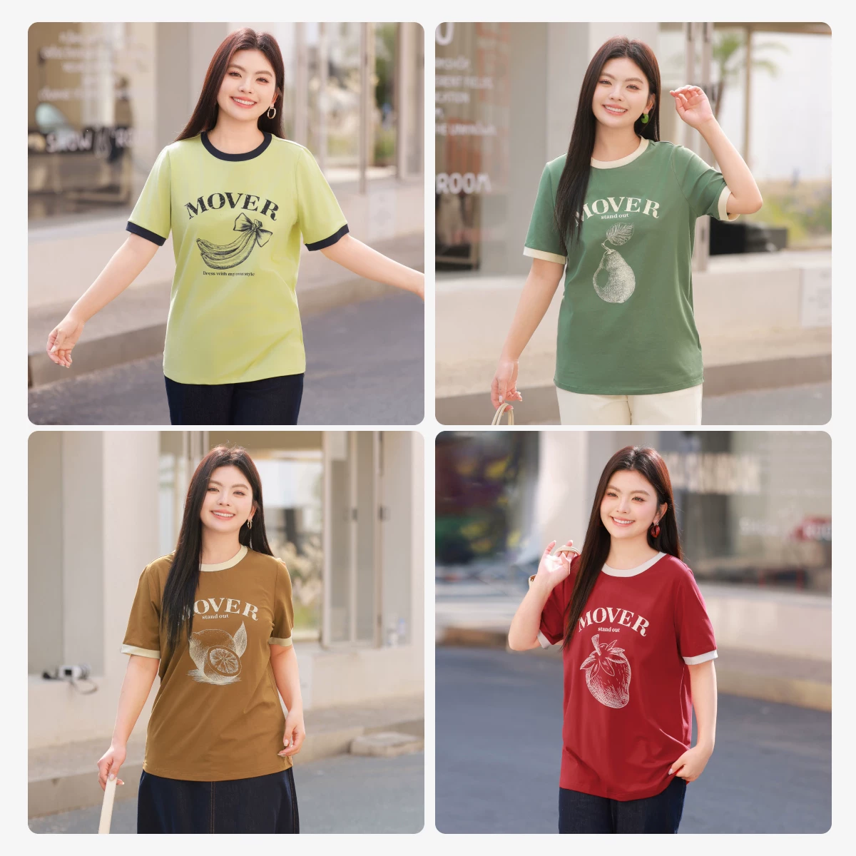 [Tencel Cotton] Женская футболка с коротким рукавом большого размера MsShe 2026 летняя одежда fat mm giant slim оригинальный принт контрастный цвет