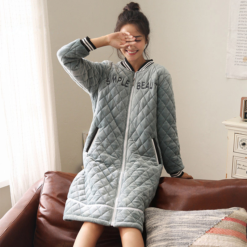 Winter coral wool thickening thickening and long three-storey cotton pajamas winter draw babey velvet winter bathrobe