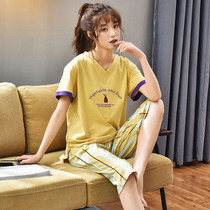 More Latin American pajamas female summer cotton short sleeve Capri pants two-piece Korean fresh sweet cute home suit