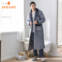 Nightgown mens autumn and winter extended coral velvet thickened velvet mens bathrobe three-layer padded pajamas home clothes winter