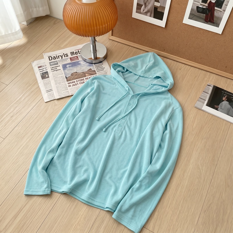 Stylish Blue Thin Sun-Protective Hooded Long-Sleeve T-Shirt for Women, Summer 2026 New Loose Versatile Cover-Up Top Stylish Blue Thin Sun-Protective Hooded Long-Sleeve T-Shirt for Women, Summer 2026 New Loose Versatile Cover-Up Top