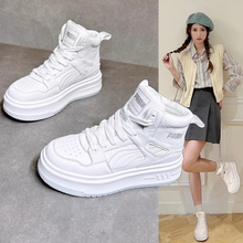 Fragrant style small white shoes, women's sports cotton shoes, genuine leather board shoes, high top shoes, autumn and winter, small high top, plush, Hong Kong new thick