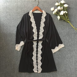 Nightgown for women, ice silk, spring, autumn and summer air-conditioned room, versatile lace and suspender skirt suit, solid color thin bathrobe can be worn outside