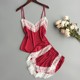 New ice silk pajamas ອິນເຕີເນັດສະເຫຼີມສະຫຼອງພາກຮຽນ spring ແລະດູໃບໄມ້ລົ່ນເດັກຍິງ summer sexy ແລະຫນ້າສົນໃຈ lace ບາງ suspender ສັ້ນສອງສິ້ນຊຸດ