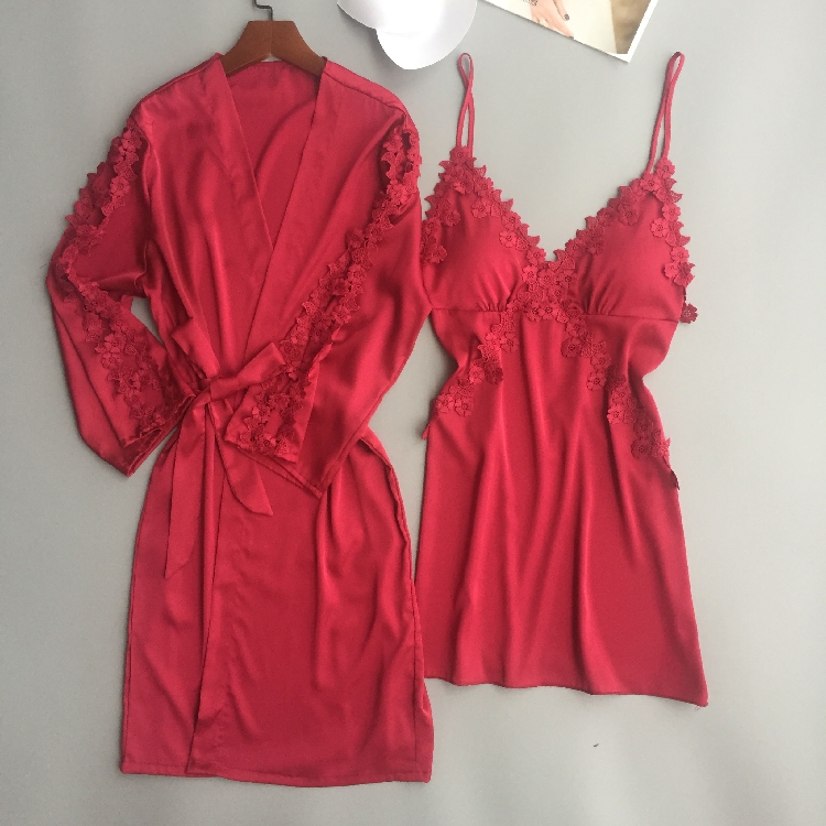 New sexy pajamas girl temptation ice silk two-piece suit suspender skirt hollow sleeve nightgown thin home service