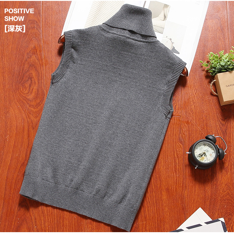 Mùa thu đông vest nam không tay áo len co giãn màu rắn cotton ấm áo len vest cổ cao vest vest xu hướng áo len dáng dài hàn quốc