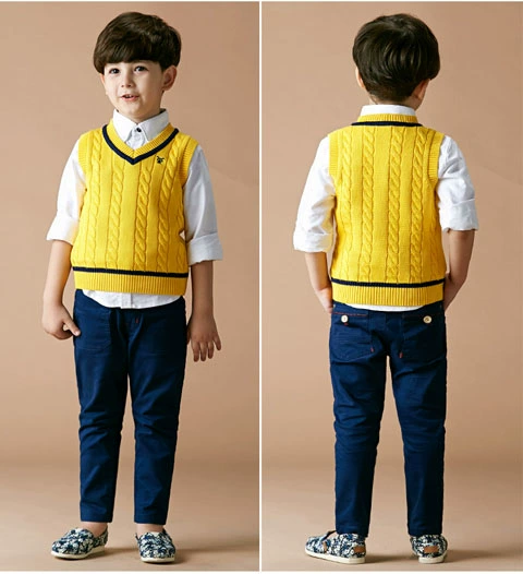 Áo len bé trai vest vest cộng với nhung cotton mùa thu đông mùa đông trẻ em áo len cổ lọ trẻ em áo len cổ chữ v áo ba lỗ bé trai