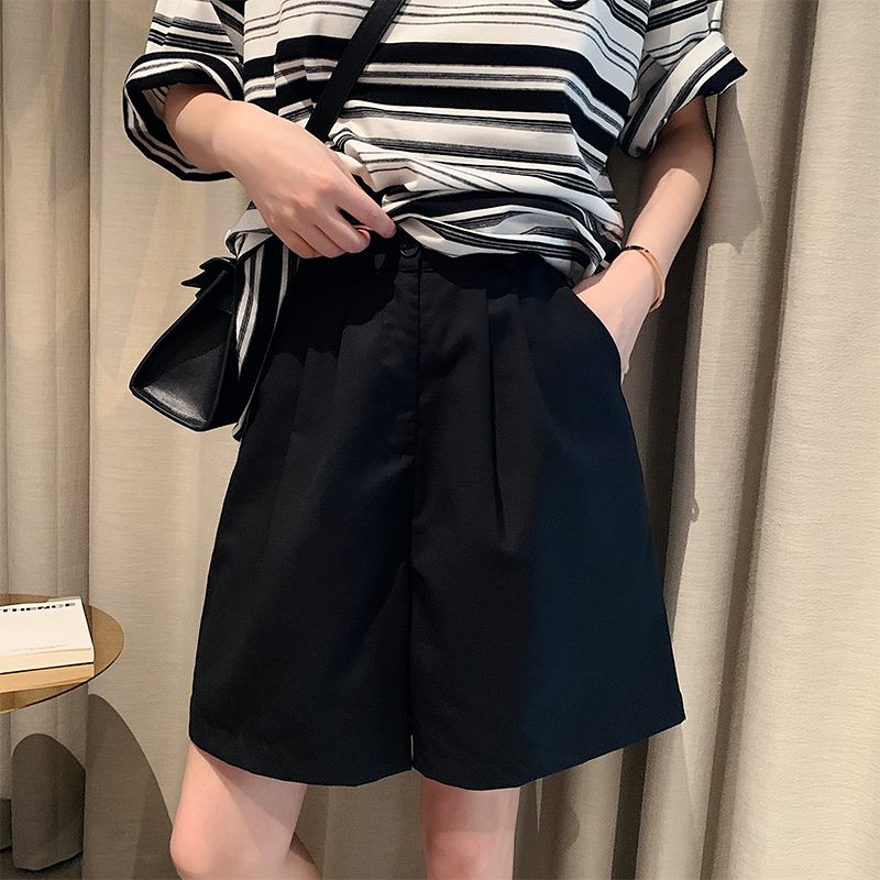 Small Read Custom Black Suit Shorts Woman Summer Thin Korean version Loose Straight Cylinder 50% Pants Casual Wide Pants