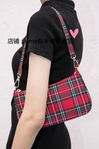  Spot brandy melville leather red and blue plaid baguette bag armpit shoulder bag handbag