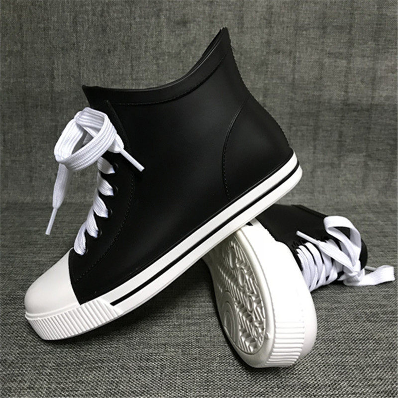 2022 Casual Interior Heightening Lacing Rain Shoes Women Low Help Short Cylinder Anti Slip Rain Boots Students Comfort Cover Shoes Water Shoes Spring Summer