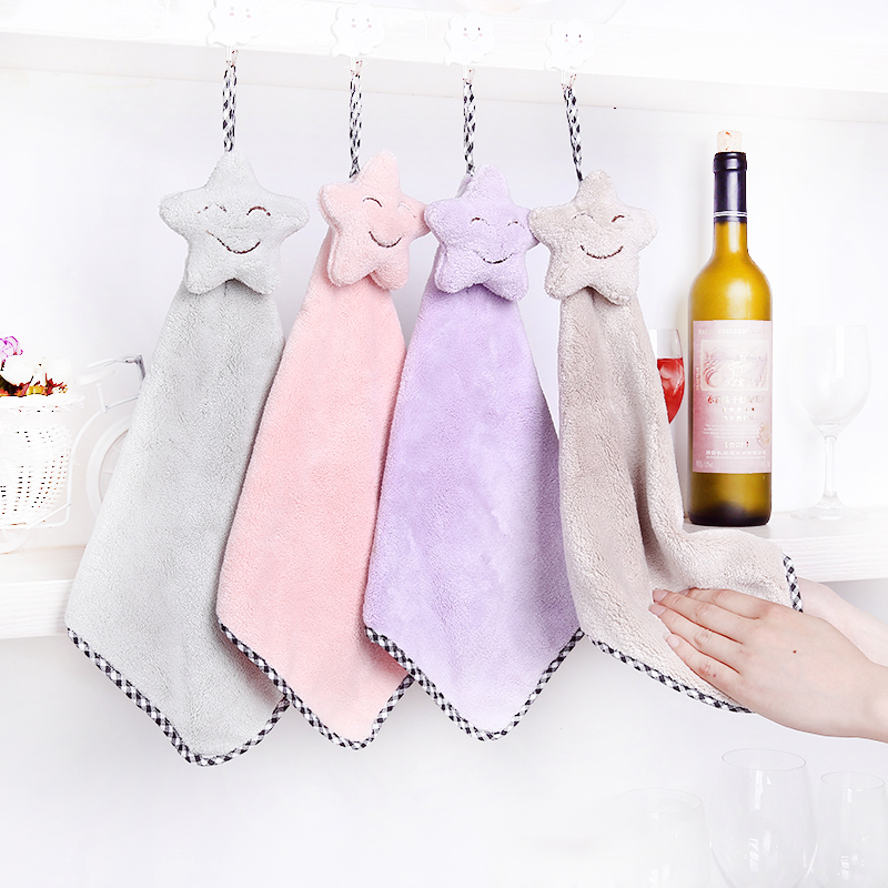 Cute Hanging Kitchen Wipe Hand Towels Makeup Room Thickened Absorbent Coral Suede Rubbing Hand Towel Creative Children Little Handkerchief