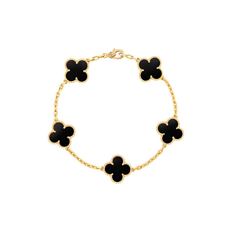 Van Cleef & Arpels Five-Leaf Bracelet Black Four-Leaf Clover Unisex Couple Style Van Cleef & Arpels Five-Leaf Bracelet Black Four-Leaf Clover Unisex Couple Style