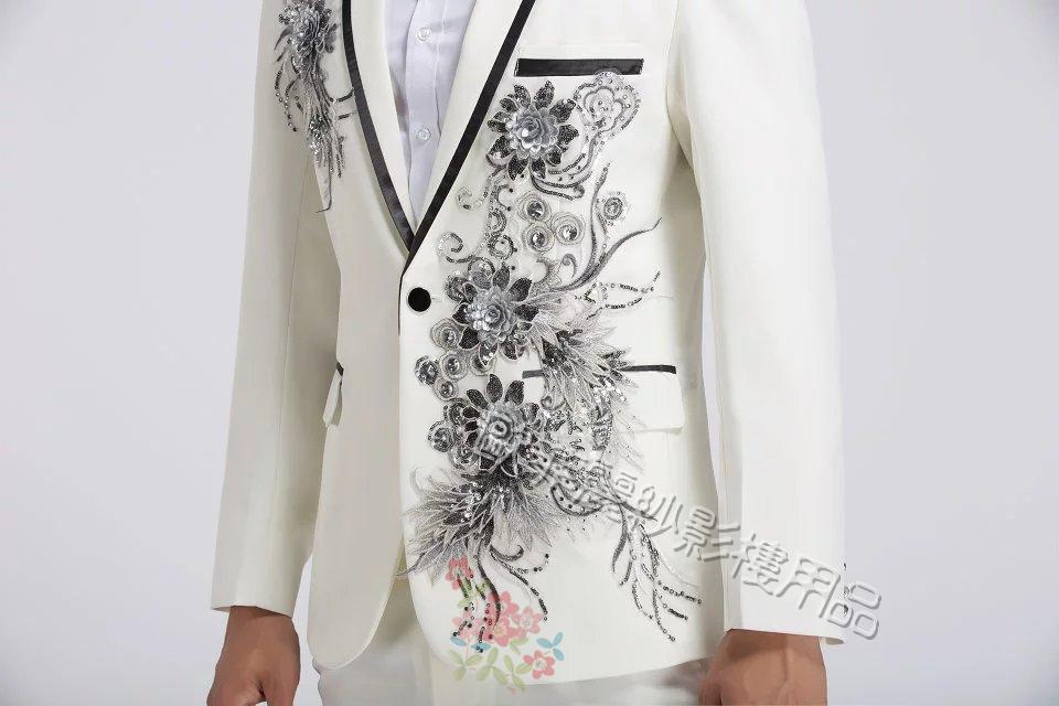 Trang phục nam mới thêu phù hợp với sân khấu hợp xướng trang phục ca sĩ chủ nhà áo dài áo vest nam hàn quốc