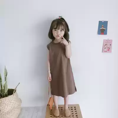 2021 summer Korean female children baby casual simple loose cotton Western style medium and long version T-shirt skirt dress