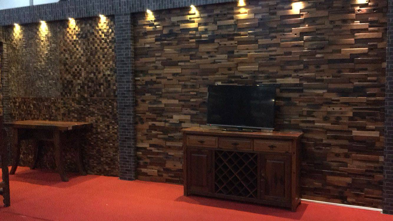 Ancient and new mosaic background wall solid porch hotel bar ship wood decoration material