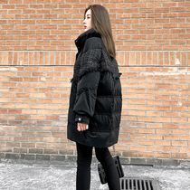  White duck down down jacket womens mid-length 2021 winter new Korean loose thin black thickened jacket