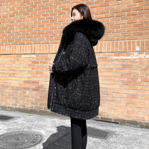  Down jacket womens mid-length 2021 new winter Korean loose thin large size white duck down black jacket trend