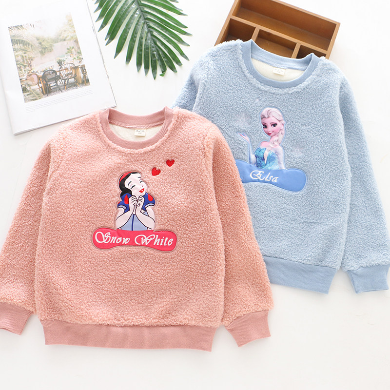 Girls fleece sweater 2020 winter new children's Western style cartoon thick top little girl warm winter clothing trend