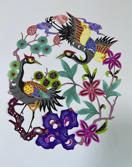 松鹤（仙鹤）延年 蔚县剪纸 手工精制 宣纸点染