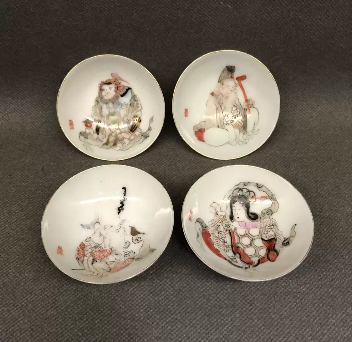 日本明治时期九谷向出制赤绘金襴手松竹梅杯5个-淘宝Taobao | 天猫Tmall