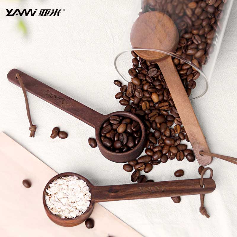 YamiYAMI Coffee amount bean spoon long handle black walnuts solid wood measuring spoon coffee powder dosing spoon measuring spoon 10g