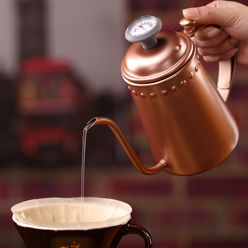 Xinyu hand-brewed coffee pot with thermometer home bar stainless steel long mouth fine mouth ear hanging pot V60 drip pot
