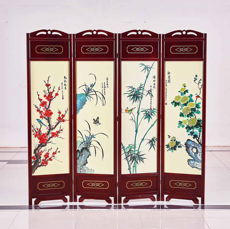 Màn hình cổ Trung Quốc màn gỗ rắn phòng khách phân vùng văn phòng nhà trà khách sạn di chuyển màn hình hoa cúc tre Meilan - Màn hình / Cửa sổ khung cửa sổ gỗ